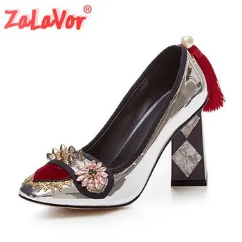

ZALAVOR Fashiom Women Pumps Shoes New Design Peach Heart Metal Buckle Shoes Women Tassels Rivets Crystal Footwear Size 34-43