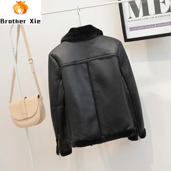 

2020 New New Winter Women Sheepskin Coats Thicken Warm Faux Leather Jacket Fur Lining Aviator Jacket Lambs Wool Fur Outwear