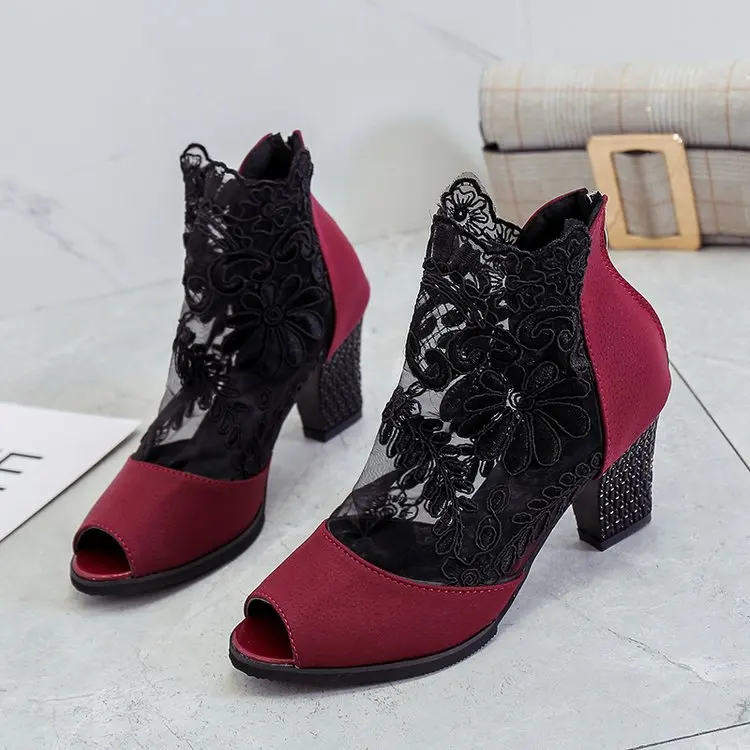 

Women Sandals Zapatos Shoes Ankle Lace Upper Summer Shoes Women Open Toe Chunky Heels Party Dress Sandals 35-43