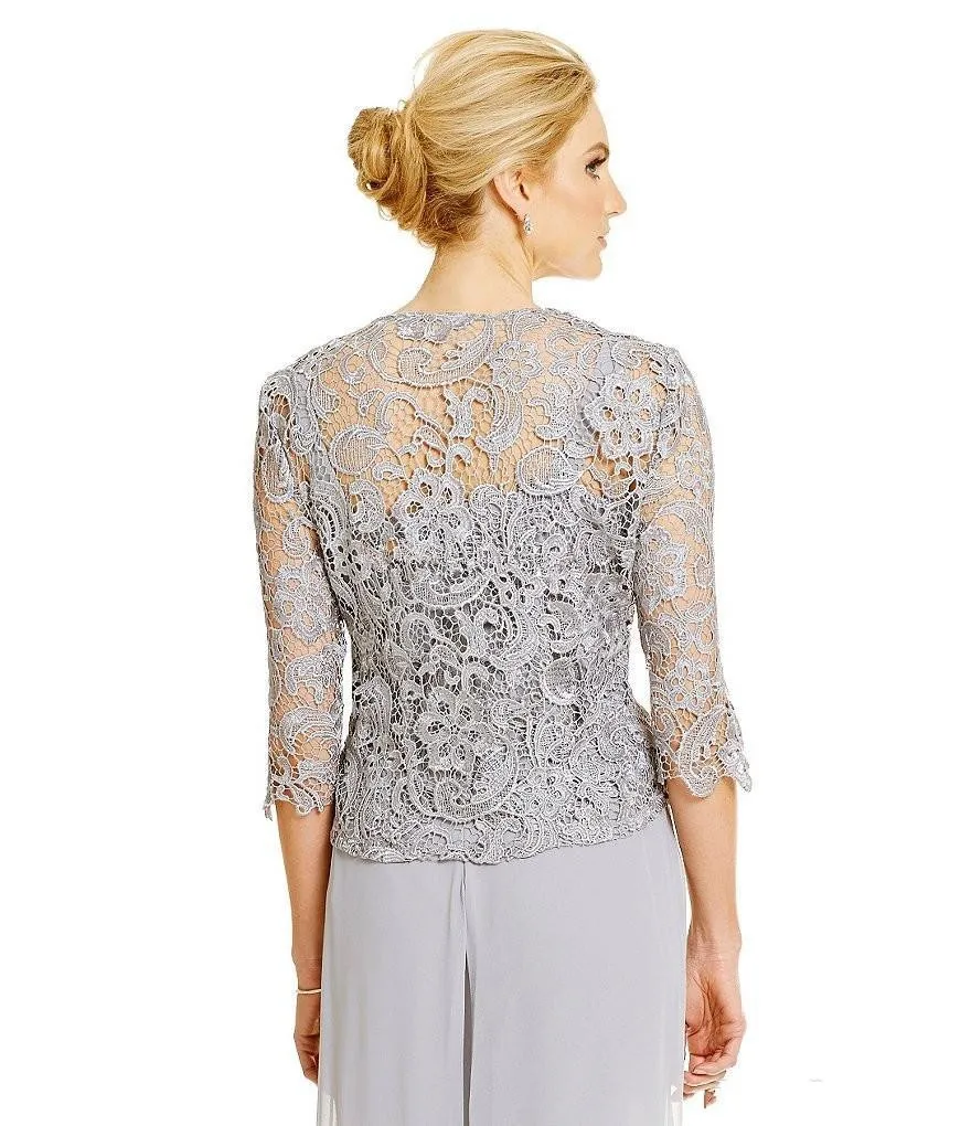 

Plus vestido novia Vintage half Sleeve Lace Jacket Formal evening party gown 2018 mother of the bride dresses With Pants Suits