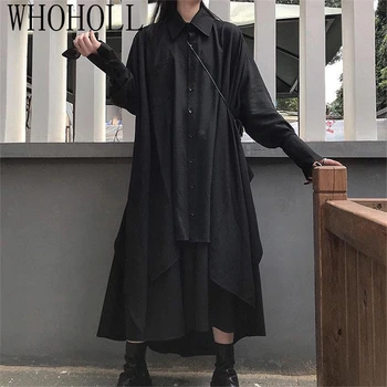 

WHOHOLL 2020 Autumn Women Dress Set Punk Gothic Dark Irregular Long Sleeve Shirt+skirt Two-piece Set Long Sleeve Long Dress
