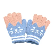 Детские перчатки с мультяшными котами, зимние теплые модные милые мягкие варежки с имитацией шерсти и кашемира для студентов