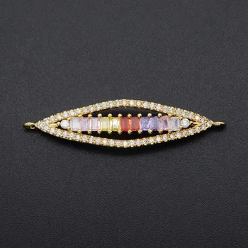 

5pcs/lot 45x11mm CZ Zircon DIY Jewelry Rainbow Rhombus Charm Connectors Wholesale Bulk Order Discounts Jewellery Connector