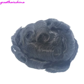 

1Pcs Full Mono lace base +pu, Natural Replacement for men,Natural Black Hand Tied Mono Filament Base Mens Toupee Free Shipping