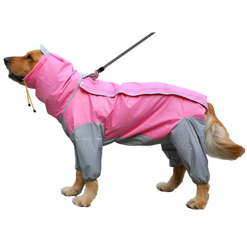 Водонепроницаемый плащ для собак, домашних животных большая собака дождевик комбинезон для щенка с капюшоном комбинезон Зимняя Одежда для собак золотистый ретривер - Цвет: Pink