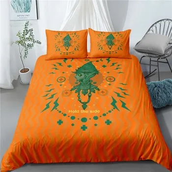 

Abstract Art Alien Bedding Set Bedroom Decor Doona Hypoallergenic Orange Background 1PC Duvet Cover with Pillowcase