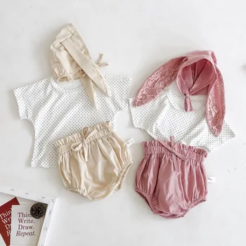 

Newborn Baby Girl Cotton Dot Print T-shirt+bloomers+rabbit Ear Hat Outfit Baby Clothing Baby Girls T-shirt Shorts Clothes Set