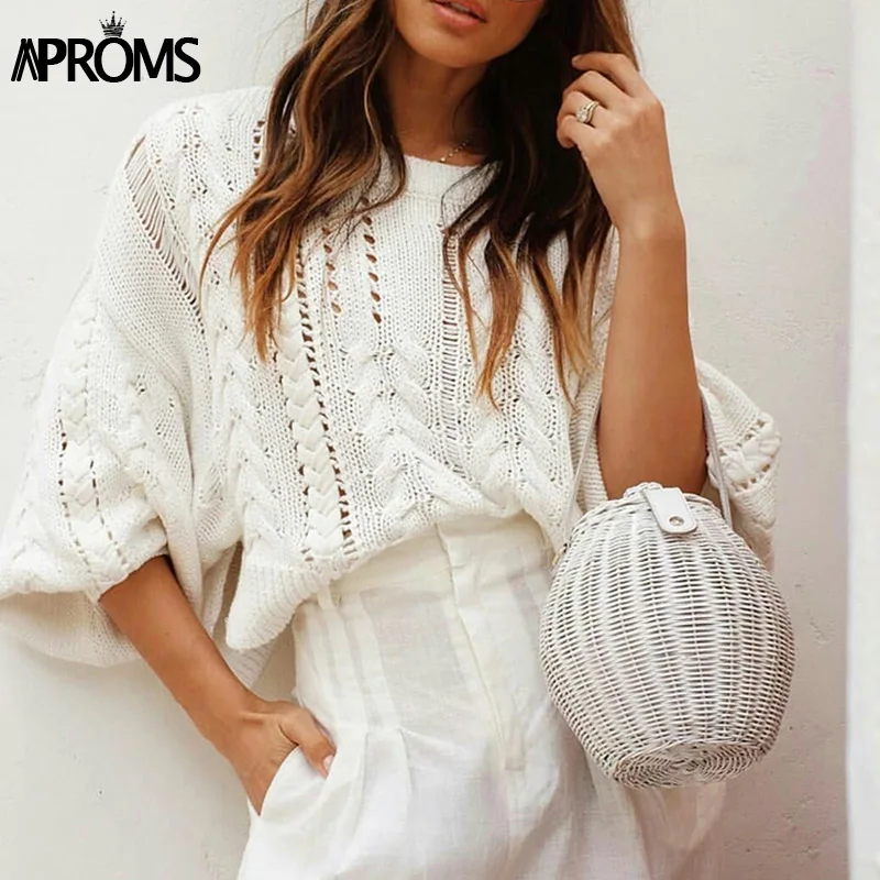 

New Elegant Batwing Sleeve Knitted Sweater Pullovers Women Winter Solid Color Loose Sweaters Female Autumn Streetwear Jumpers