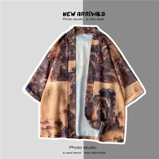V-hanver Kimono Man Japanse Kleding Yukata Mannelijke Samurai Kostuum Haori Obi Strand Mannen Kimono Vest Japanse Streetwear Jas 1962