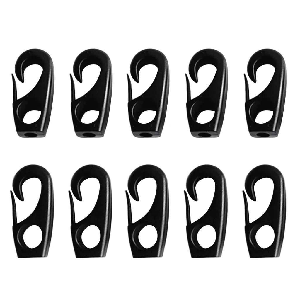 10 Pack 7mm Shock Cord / Bungee Cord Hooks for Fixing Tarpaulin, Banner, Cover, Kayak, Black