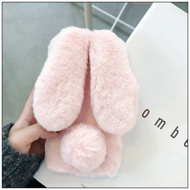 rabbit pink Boucho теплый чехол для телефона iPhone 11 Pro XS Max XR X, чехол с объемными заячьими ушками, меховой пушистый меховой чехол для iPhone 6 6S 7 8 Plus - Цвет: rabbit pink