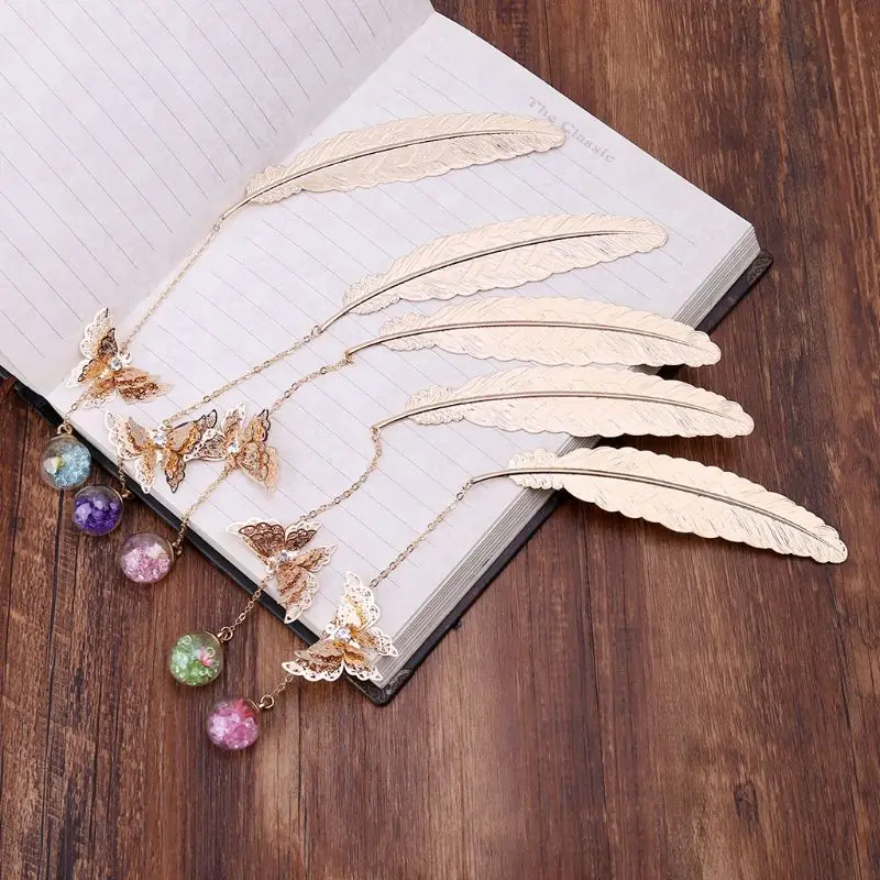 

Retro Vintage Feather Butterfly Metal Bookmarks Label Book Mark Stationery Handmade DIY Art Craft Accessories Gift