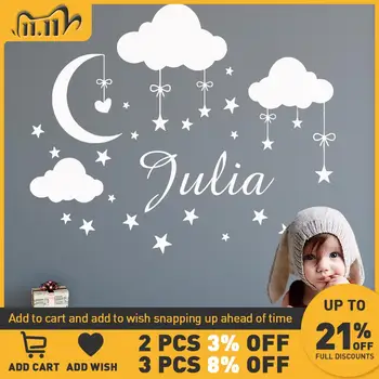 

Cloud Stars Custom Name Moon Vinyl Wall Sticker Art Decals For Kids Boys Girls Bedroom Decoration Mural