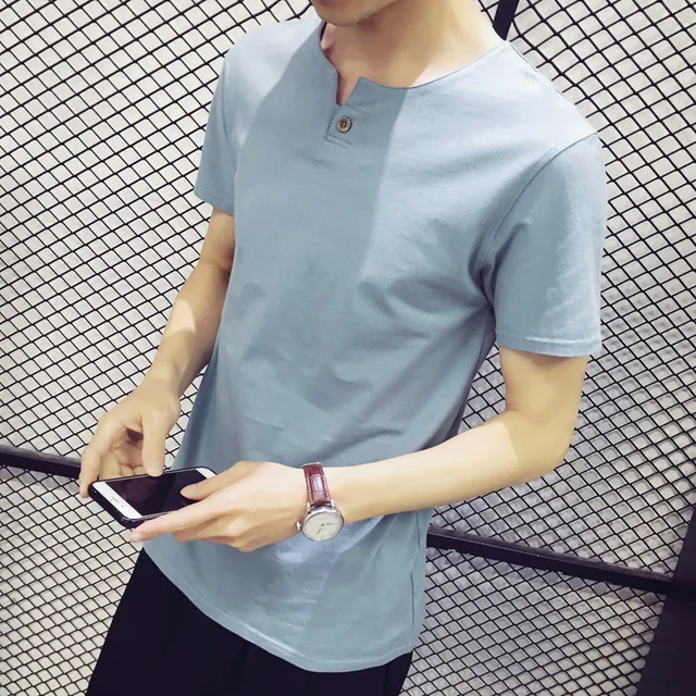 

Good Quality men fashion tshirts summer Colorful color V Neck Button casual men plus size tops tees