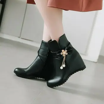

Sweet Ladies Ankle Boots Beads Bowknot Booties Hidden Wedge Casual Shoes Winter