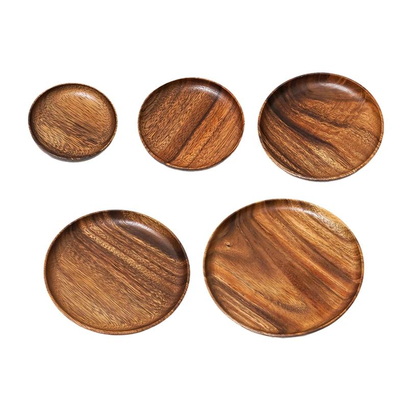 Japanese Style Round Tray Food Serving Plate Wood Snack Deseert Teaboard Natural Tea Kitchen Dishes Drink Platter | Дом и сад