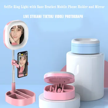 

Selfie Ring Light with Base Bracket and Mobile Phone Holder and Mirror for Live Broadcast Makeup Mini Led Camera Ringlight