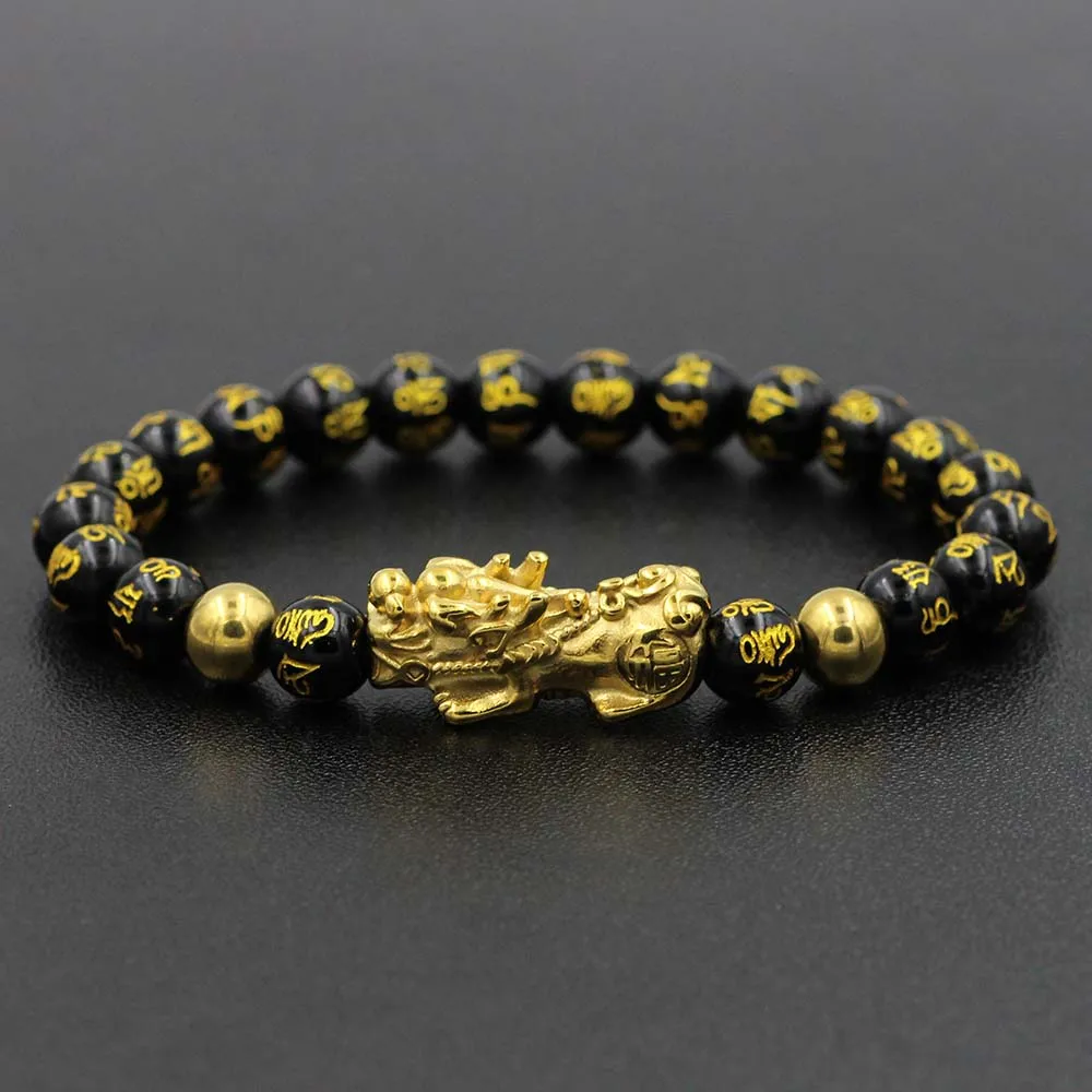 Never Fade Stainless Steel Golden Pixiu Obsidian Bracelet Feng Shui Natural Stone Wealth Charm Lucky Amulet | Украшения и