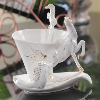 

New Arrival Horse Enamel Coffee Cup Porcelain Tea Milk Set Creative Ceramic Drinkware European Bone China Creative Gifts