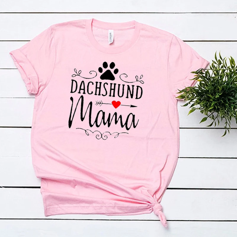 Розовый Такса футболка с надписью Mama Aesthetic Paw футболка Сердце Стрелка Графический женские рубашки для девочек повседневные футболки трендовые хлопковые топы Прямая поставка - Цвет: Розовый
