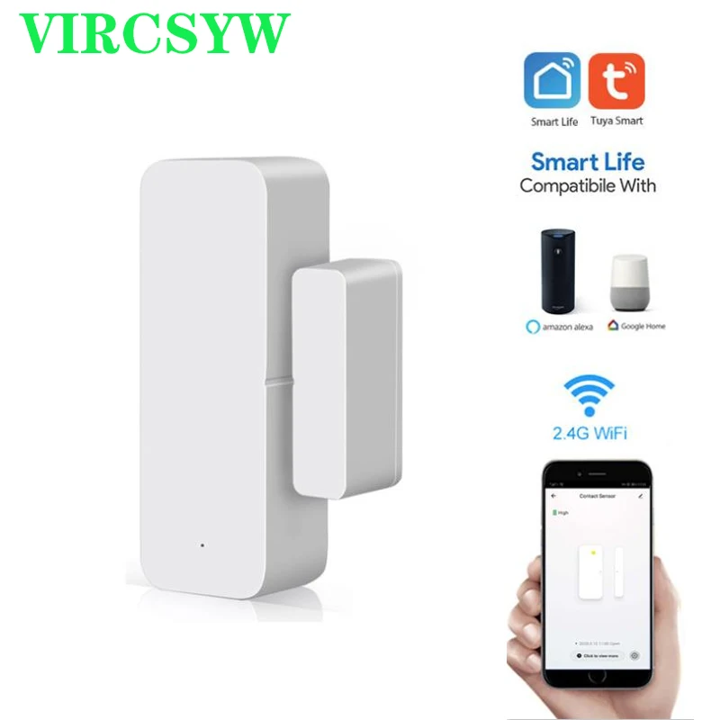 VIRCSYW Tuya WiFi inteligente Sensor de puerta Puerta Abierta/cerrado detectores de interruptor magnético sensor de ventana casa alerta de seguridad de alarma de seguridad