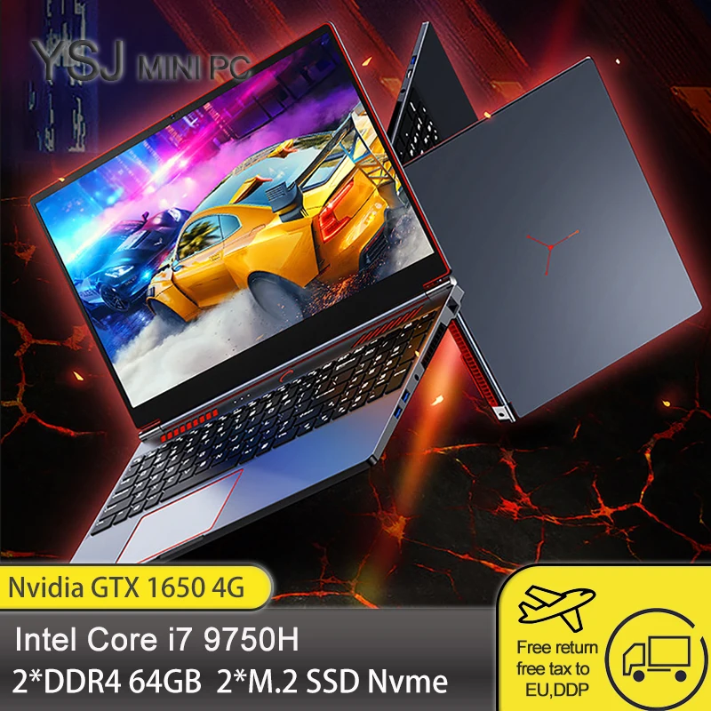 Игровой ноутбук 16 1 дюйма Intel Core i7 9750H GTX 1650 4G мини-ПК 8 ядер потоков Win10/11 64 ГБ ОЗУ 2 * M.2