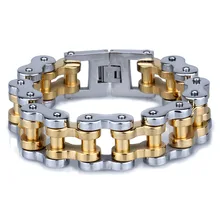 Granny Chic 1 шт. 18 мм/22 мм Мужской панк стиль Мода Серебро Золото Нержавеющая сталь Мотоцикл Байкер ручной работы браслет 9"