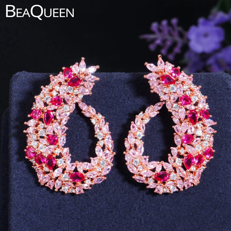 BeaQueen многоцветные серьги-гвоздики с фианитом большие симметричные серьги
