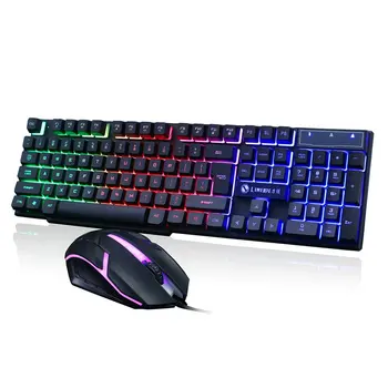 

Led Glowing Computer Desktop Wired Mechanical Keyboard And Mouse Game Suite Usb