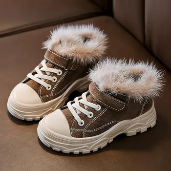 

2019 Winter Baby Sneakers Fashion Fluffy Canvas Shoes for Boys Girls Non Slip Outdoor Ankle Boots Autumn Warm Sneakers