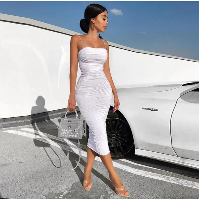 Sexy Women Bodycon Dress Slim Elegant Ruched Maxi Dresses Summer Strapless White Backless 2 Layer Evening Party Dress Women 2021 1