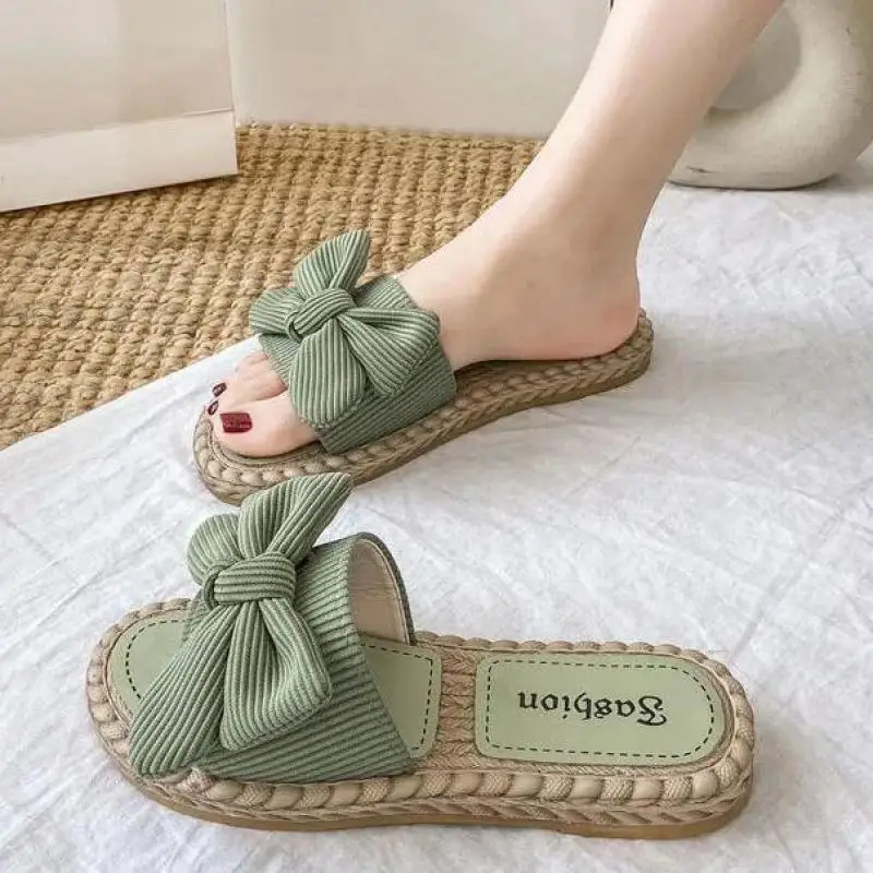 Women Lady Girl Bow Flat Sandals Slip On Peep Toe Casual Shoes flip flop Slipper