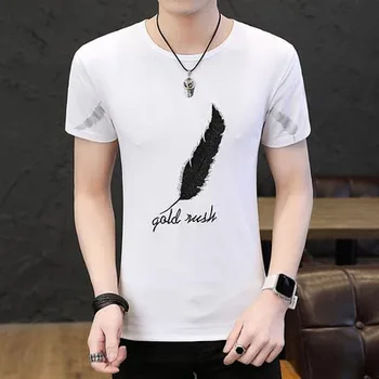 

Casual linen men's summer thin section trend Korean version of the handsome personality Slim short-sleeved t-shirt