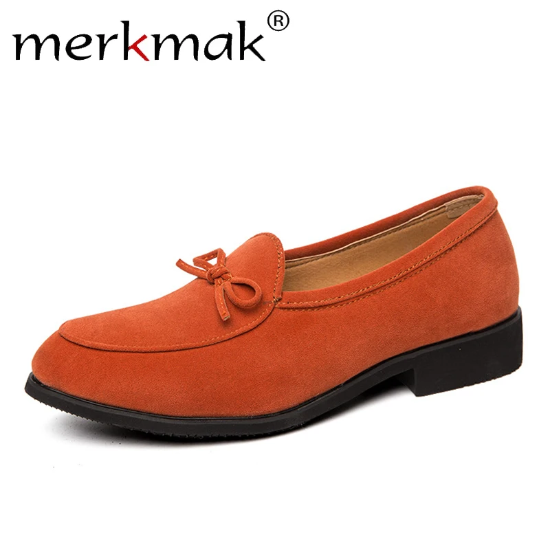 Merkmak/осенние замшевые лоферы для мужчин; Модные Повседневные Мужские модельные туфли с бантом; удобная обувь на плоской подошве для свадебной вечеринки; большие размеры 38-47