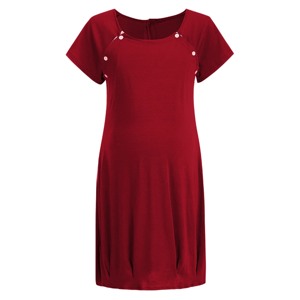 Maternity Women Dress Button Pocket Pregnant O Neck Mama Clothes Summer
