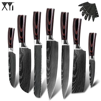

XYj 7pcs/set Kitchen Knives Stainless Steel Chef Knife Japan Santoku Utility Chopping Knife Slicing Bread Knives Cutting Tool