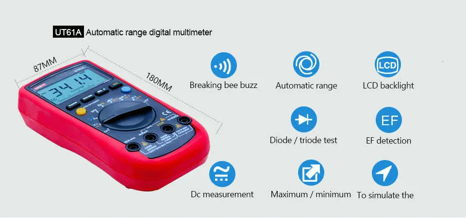 Цифровой мультиметр UNI-T UT61A AC/DC Напряжение Ток Ом метр Емкость Сопротивление Частота Диод тестер НТС ЖК-дисплей подсветка