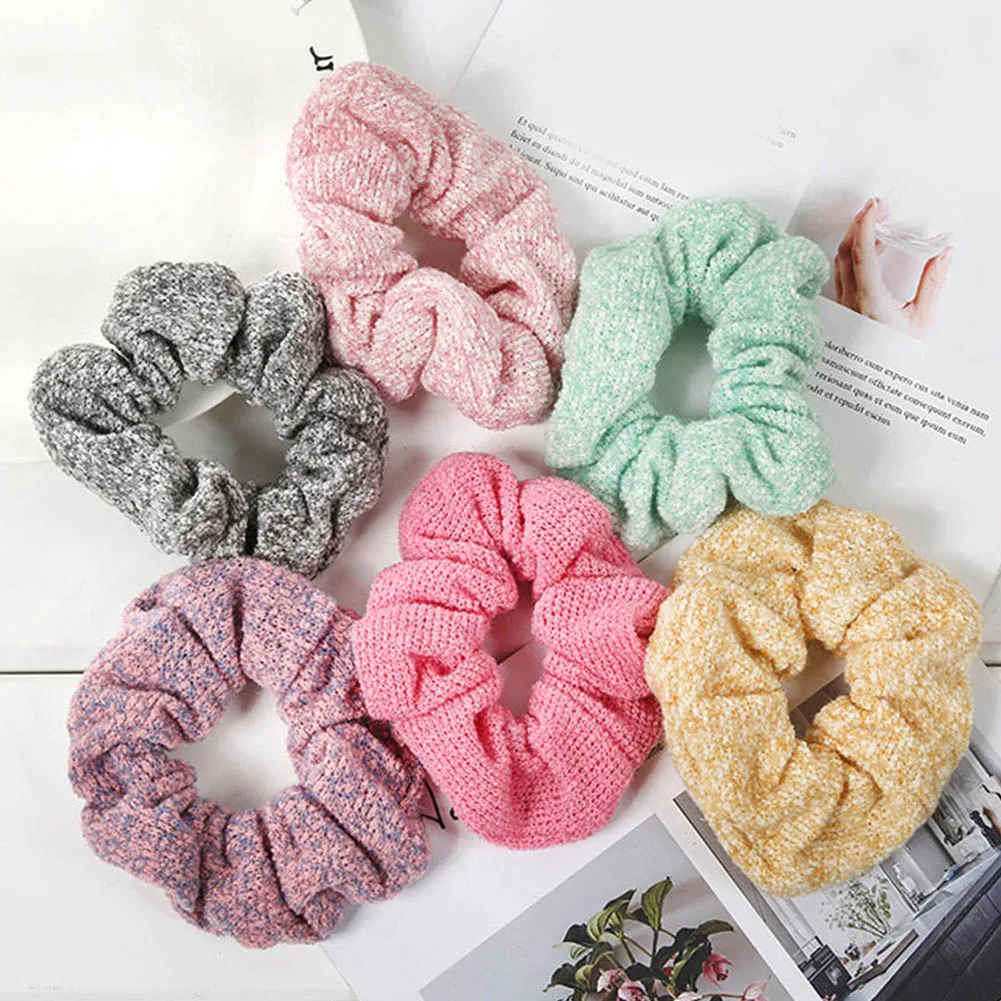 

1 Pcs Woolen Knitted Elastic Hair Scrunchie Hair Rope Tie Solid Simple Ponytail Holder 6 Color New Chic Fashion Lady Headwear