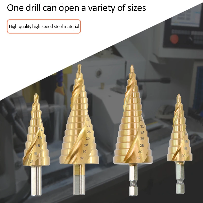 

Drill Bit HSS Titanium Coated Step Drill Wood Set Power Tools for Metal High Speed Steel Hole Cutter Step Cone Center Drills