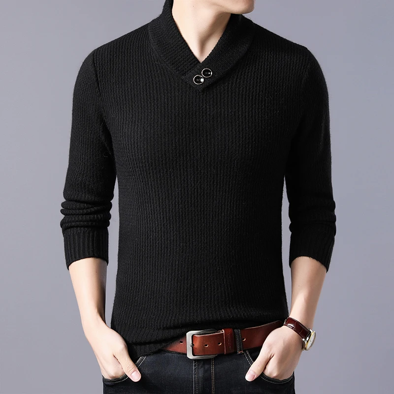 Толстый модный брендовый свитер мужские пуловеры облегающие вязаные джемперы с v-образным вырезом зимняя повседневная мужская одежда в Корейском стиле