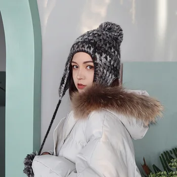 

Earmuffs And Velvet Hat Children Autumn Winter Hairball More Warm Lei Feng's Cap Women Knitted Caps Flight Winter Hats For Women