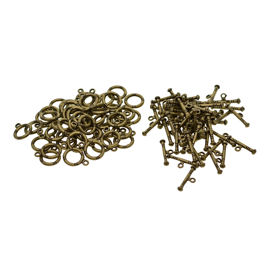 50Pcs Crafts Toggle Clasp, T-Bar Closure from Metal for Jewelry Making in Bulk, Bronze