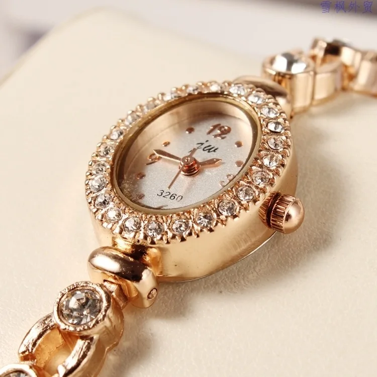 

Diamond Set WOMEN'S Bracelet Watch Ellipse Metal Copper Quartz Gold Plated Fashion Gift Trend Watch