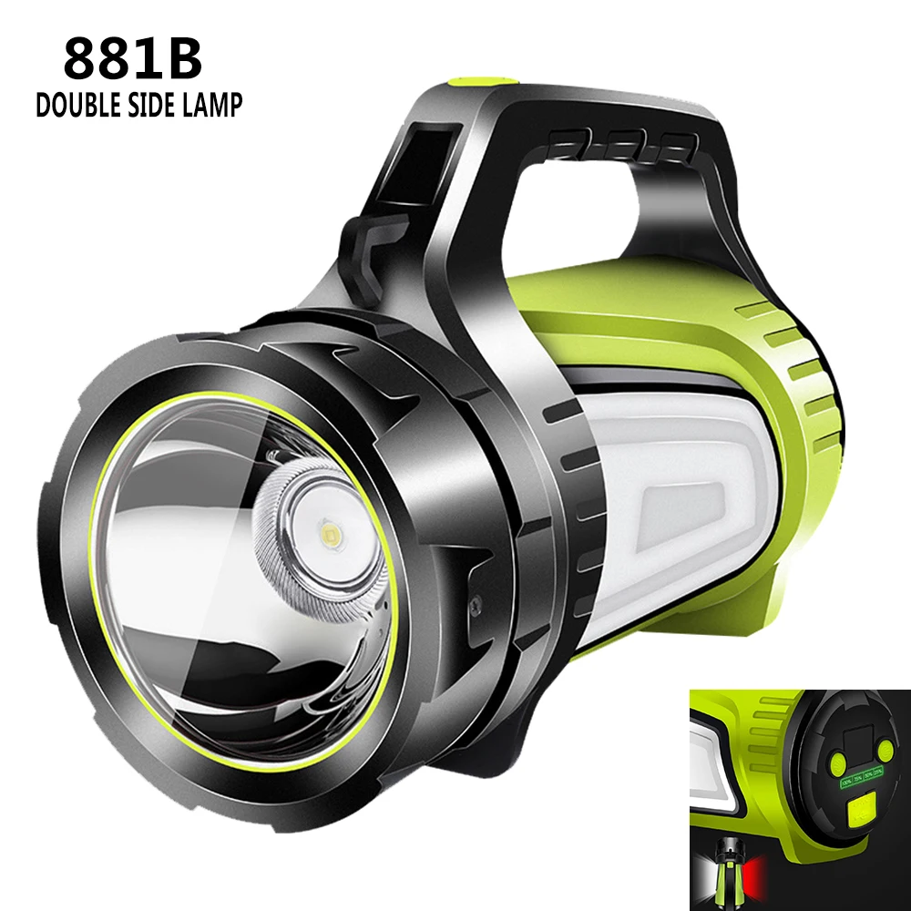 881B Most Powerful Rechargeable Searchlight LED Flashlight Handle Spotlight Ultra-long Standby Torch with USB OUTPUT as a Power Bank - Emitting Color: 881B