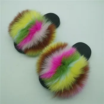 

Children's Non-Slip Fox Fur Slippers Girl Cute Multicolor Fluffy Fur Flip Flops Home Furry Fur Shoes Fashion Indoor Fur Slides