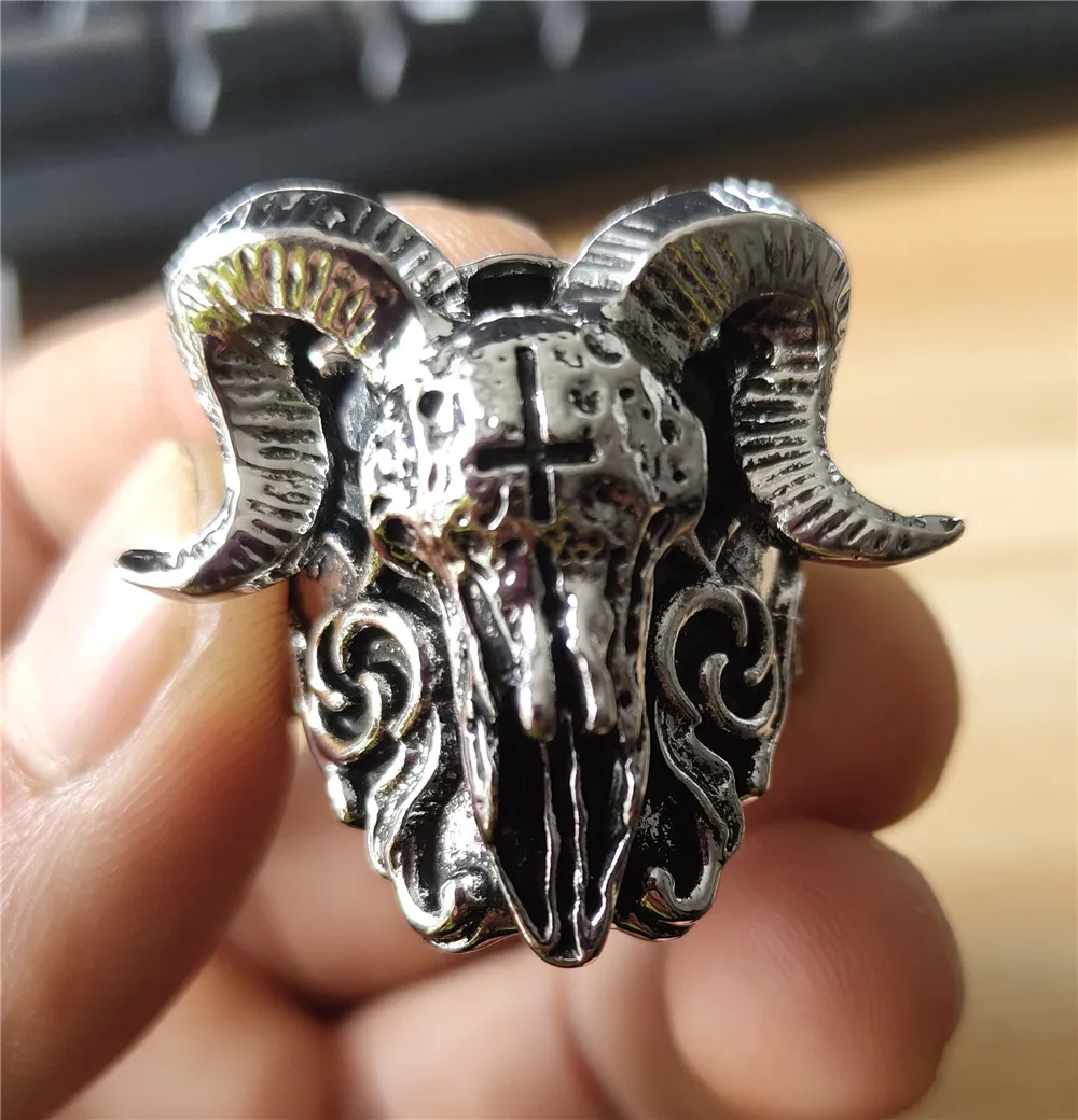 Винтажное уникальное панк готическое модельное кольцо с животным крестом Ram Buck череп мужское байкерское кольцо ювелирное изделие подарок - Цвет основного камня: C52208