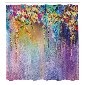 

Floral Fabric Shower Curtain Blooming Flowers Print For Bathroom 70 Inches Long W/ Mildew Resistant Materials, Long Lifespan