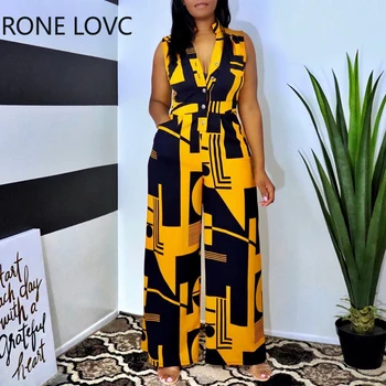 

Women V-Neck Geometric Print Sleeveless Jumpsuit Jumpsuit Summer Sexy Jumpsuit