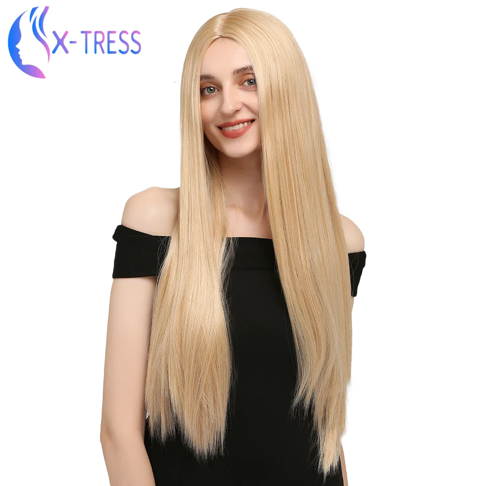 

X-TRESS Synthetic Lolita Blonde Wigs For Women 28 inch Long Straight 12 Color Available Heat Resistant Hair Cosplay Wig