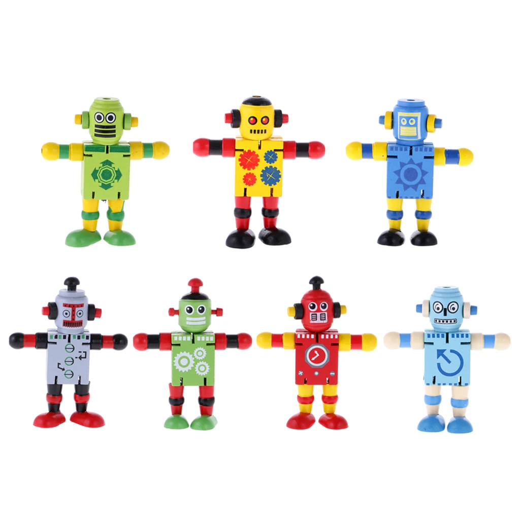 Montessori Wooden Walnut Joint Robot Action Figure Educational Kids Toy Gift 